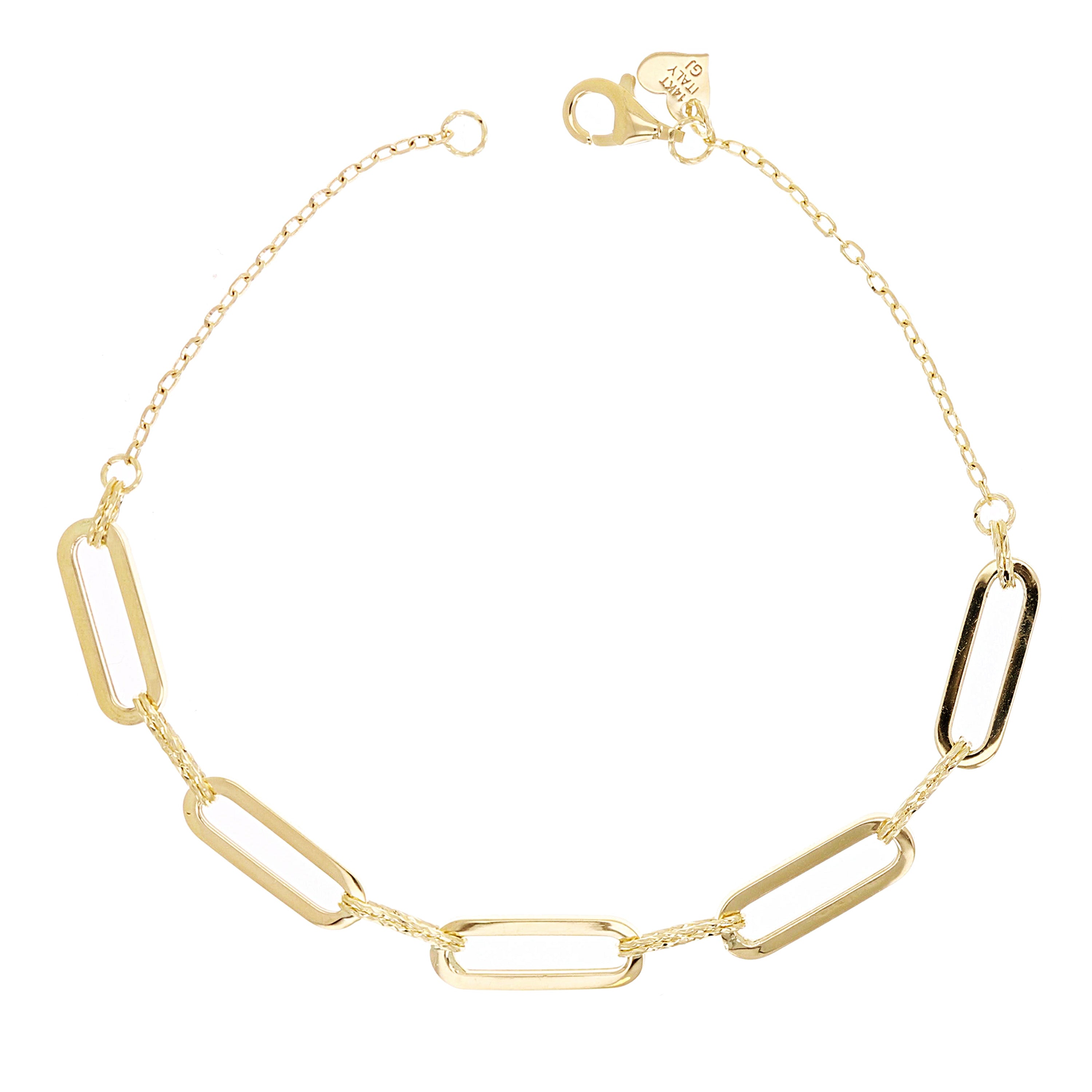 Italian 14k Yellow Gold Paper Clip Link Necklace, Bracelet & Earrings Set 9 grams