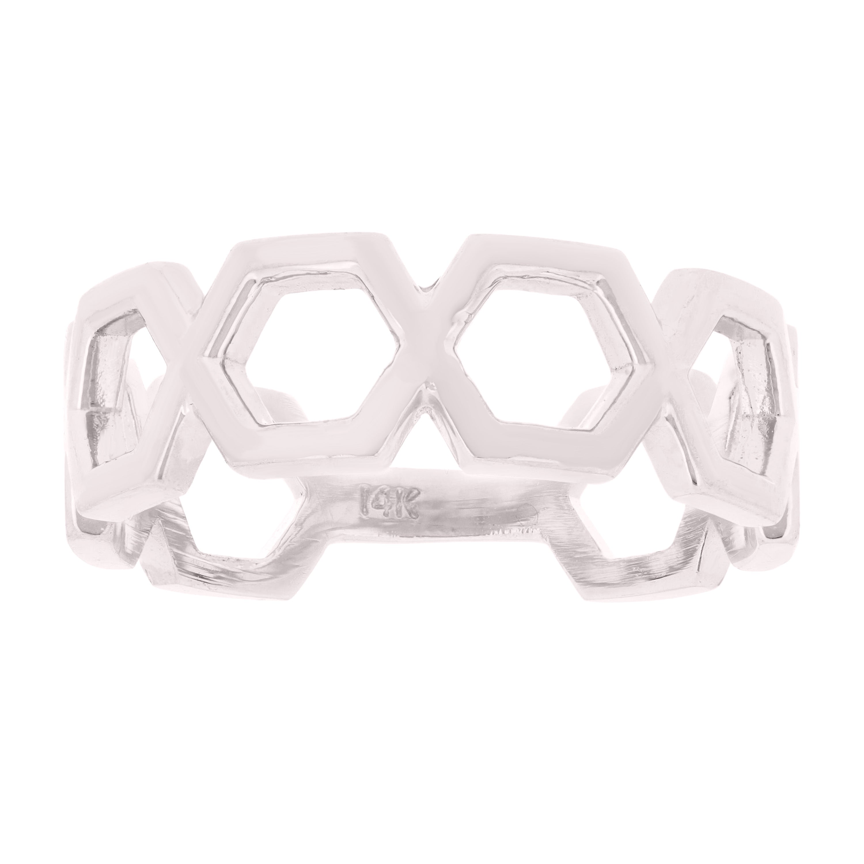 14k White Gold Wide Hexagon Stackable Ring 3.4 grams Size 6.5 - White