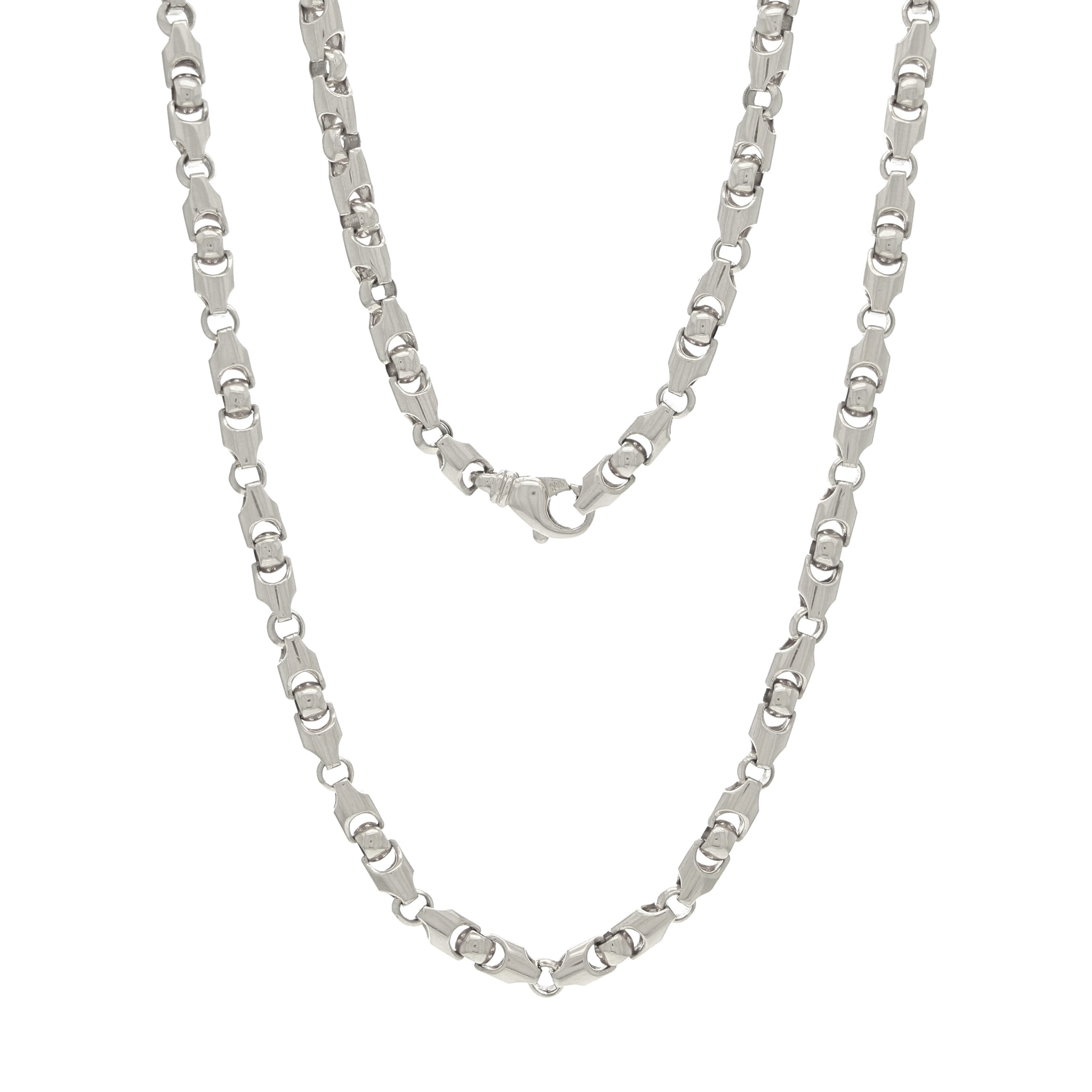 10k White Gold Handmade Fashion Link Necklace 28" 6mm - White,28"