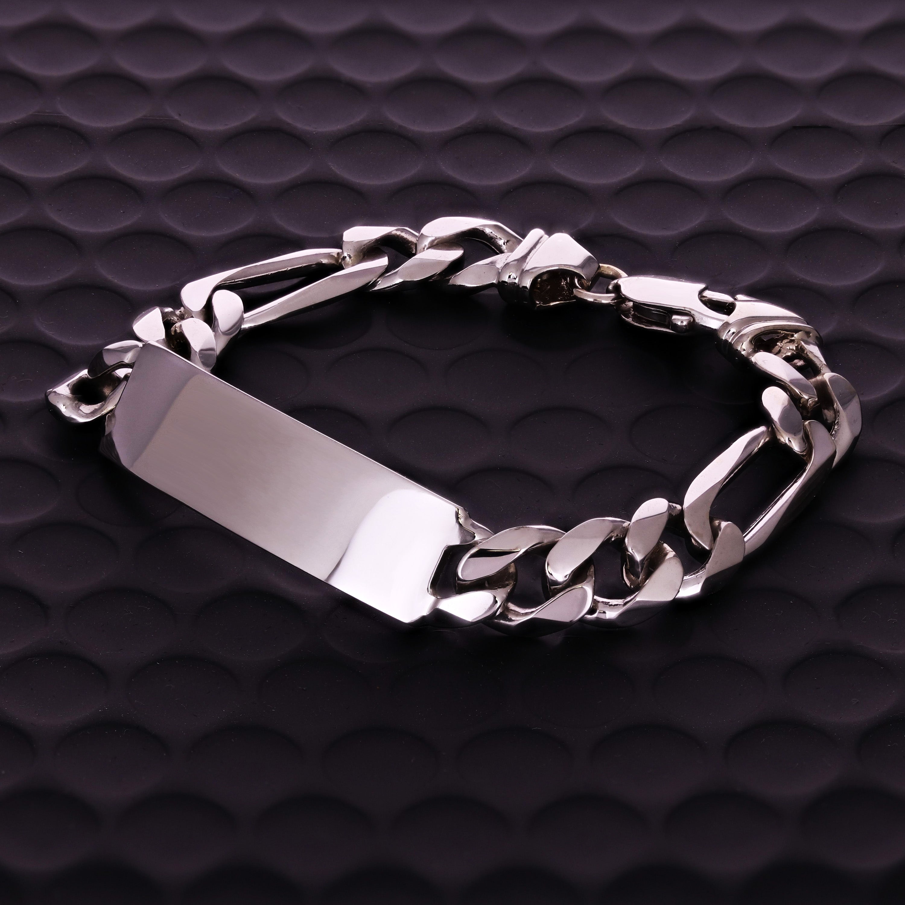 10k White Gold Solid Figaro Chain ID Bracelet 7.5" 10.5mm 33.4 grams - 7.5" 33.4 grams