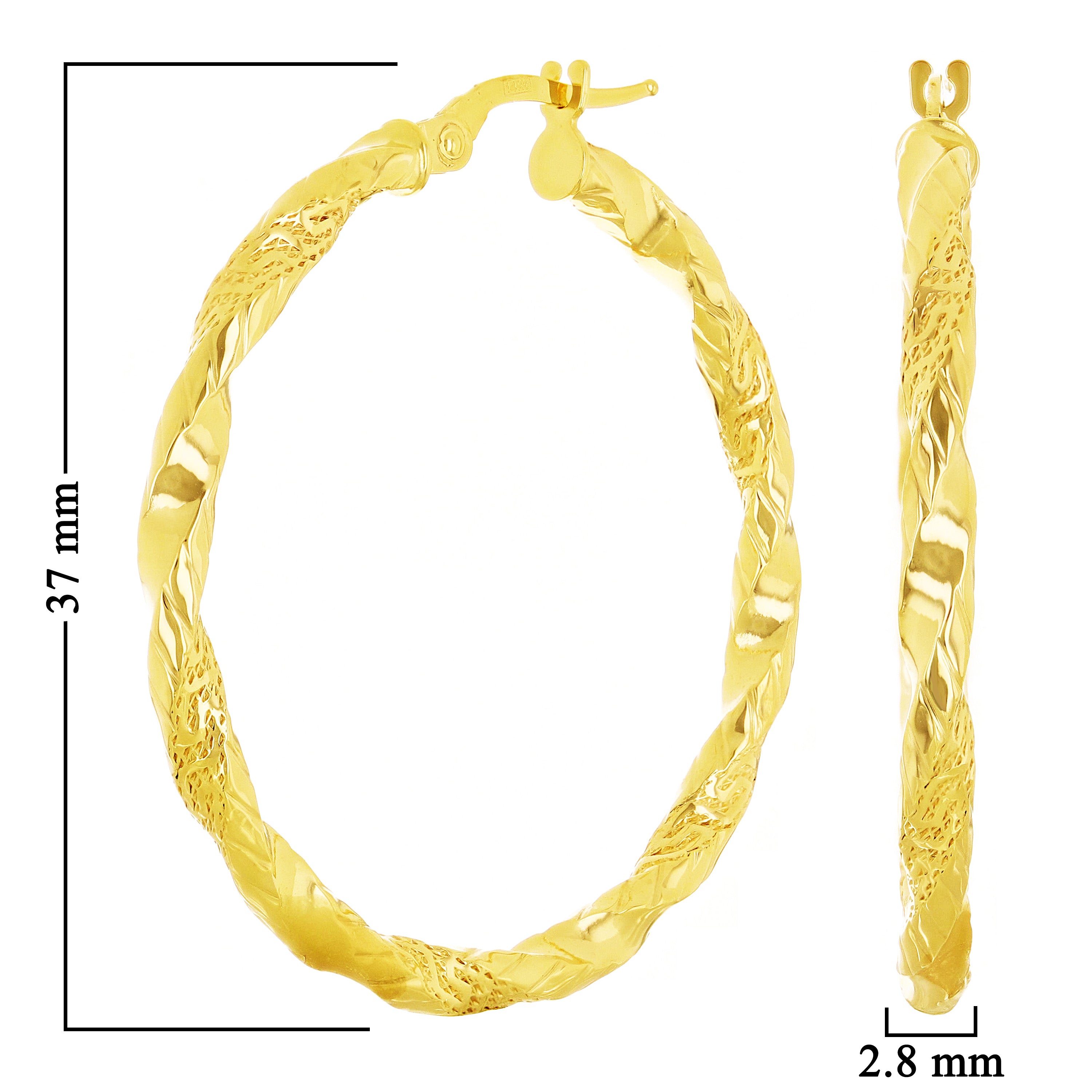 Italian 14k Yellow Gold Diamond Cut Twisted Hoop Earrings 1.5" 2.8mm 2.9 grams