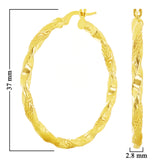 Italian 14k Yellow Gold Diamond Cut Twisted Hoop Earrings 1.5" 2.8mm 2.9 grams
