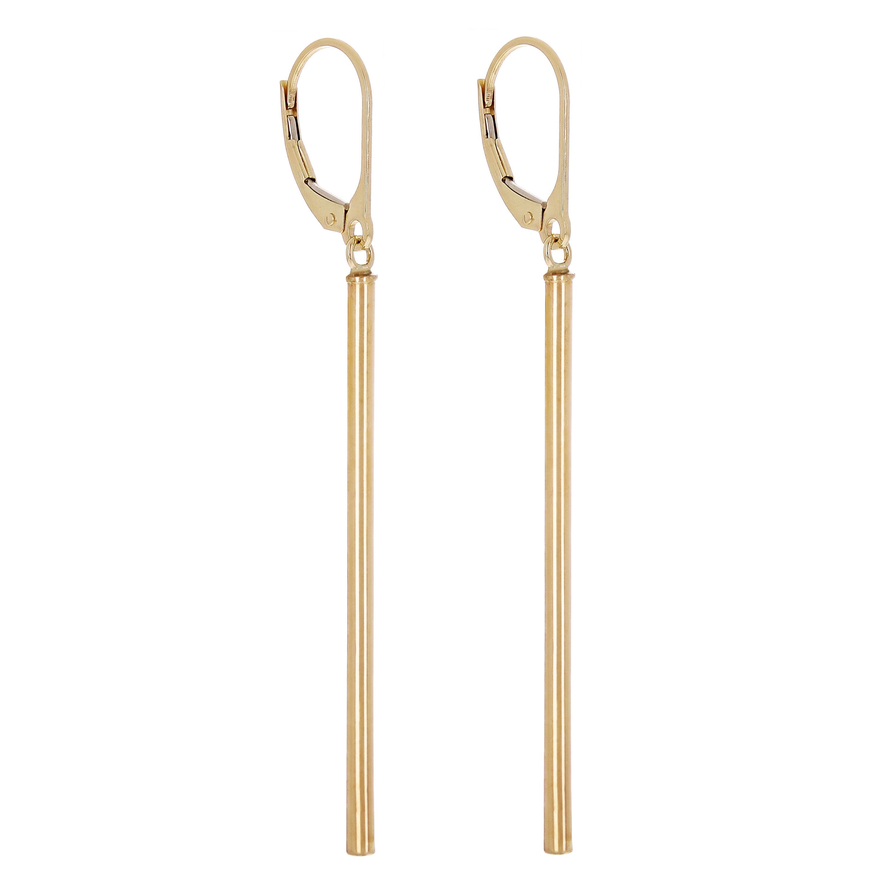 Italian 14k Yellow Gold Vertical Tube Dangle Drop Earrings 2.3" 2.5mm 1.8 grams - Tube Dangle 2.3"