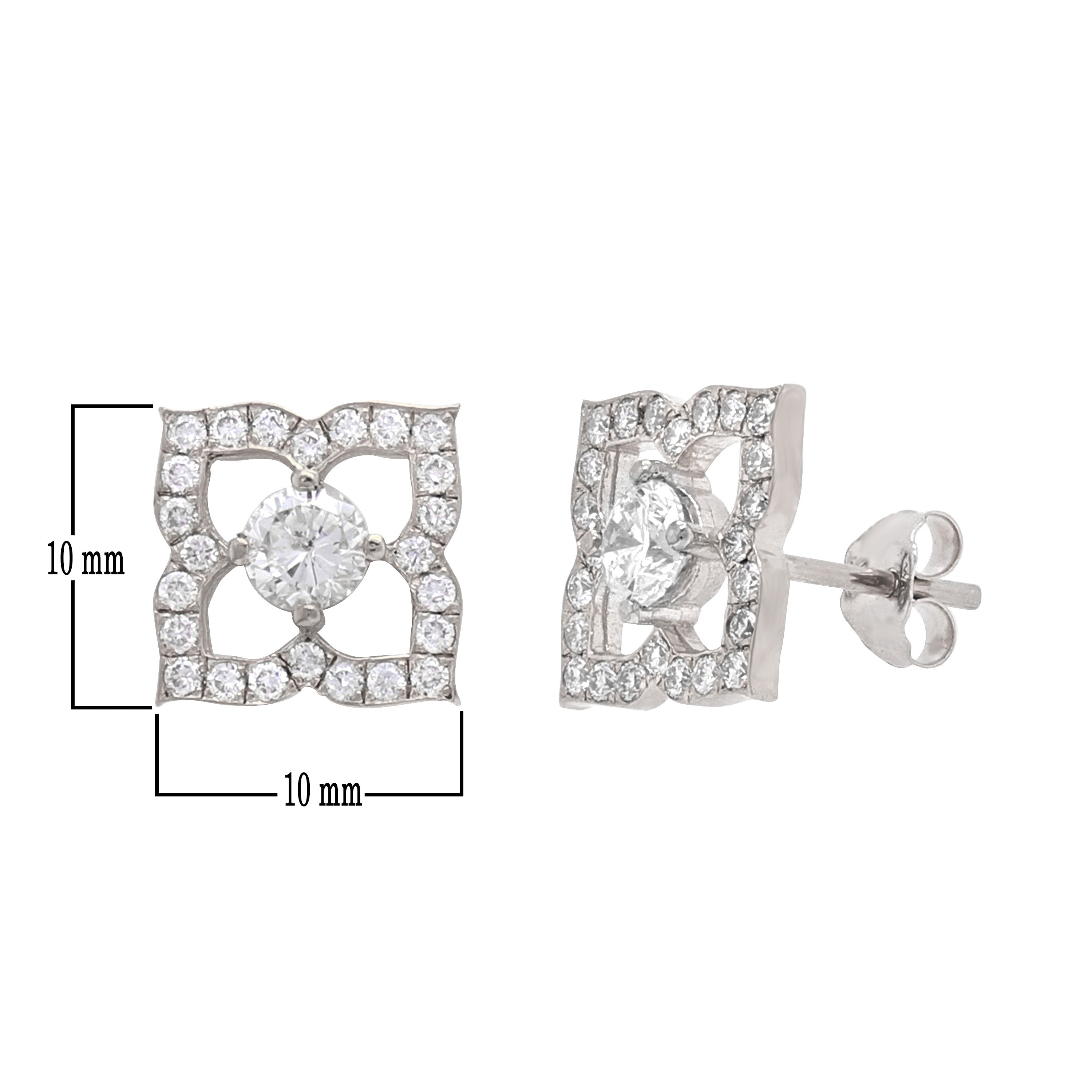 14k White Gold 1ctw Diamond Solitaire Blooming Flower Stud Earrings - White
