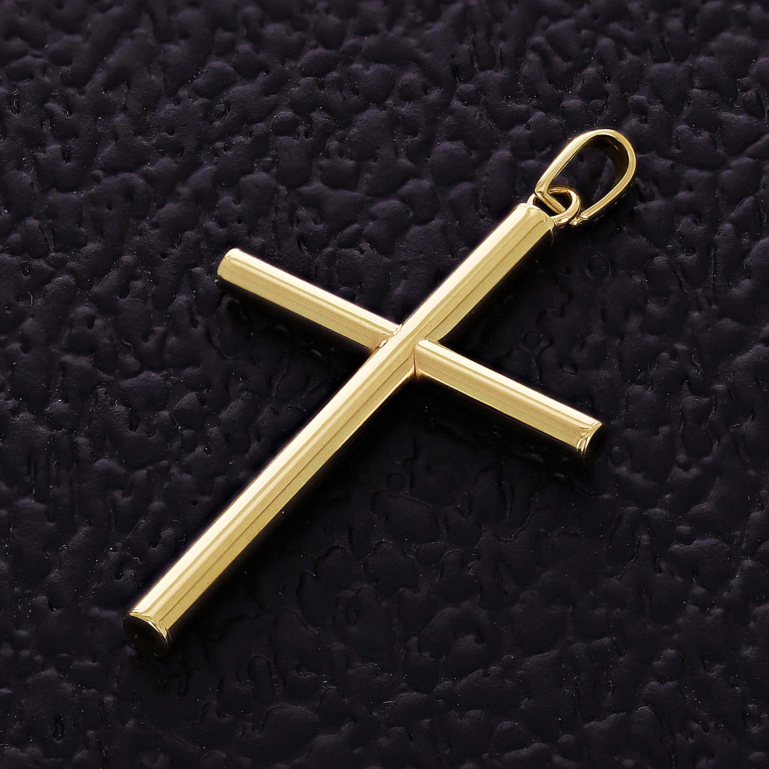 Italian 14k Yellow Gold Hollow High Polish Plain Cross Charm Pendant 1.5" 0.9g