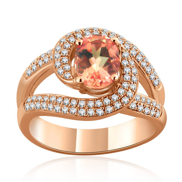 14k Rose Gold 1.71ctw Morganite & Diamond Open Swirl Ring Size 6.25