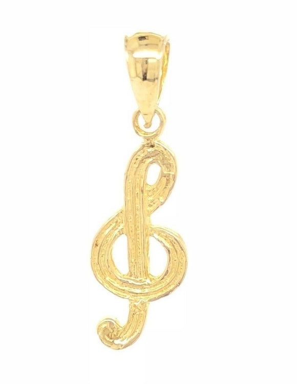 14k Yellow Gold Treble Clef Music Note Charm Pendant 0.9 gram