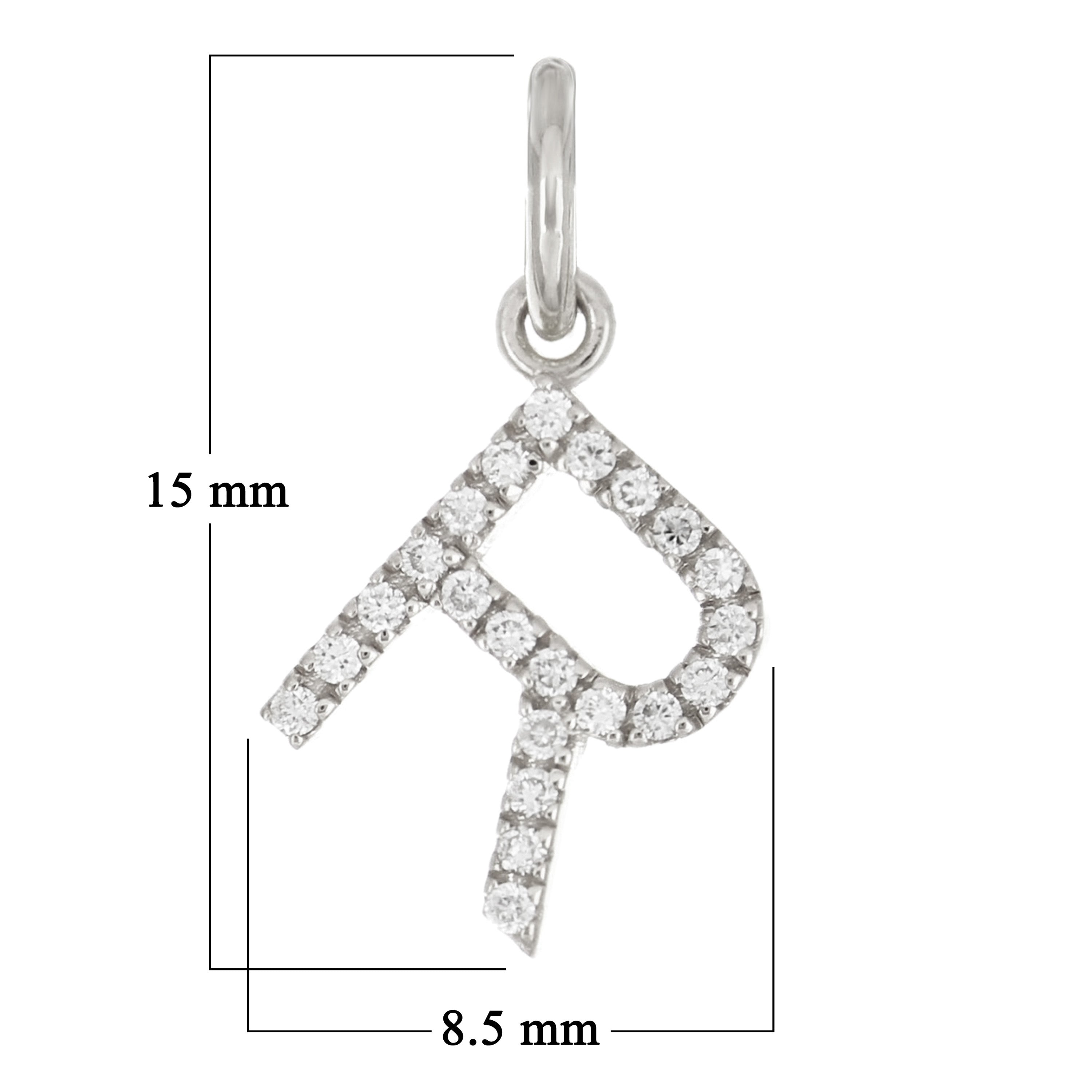 14k White Gold Diamond Initial Letter R Charm Pendant - Letter R,White