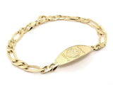 14k Yellow Gold Figaro Link Chain Medical Alert ID Bracelet 8" 13.5mm 15.5 grams - 8"