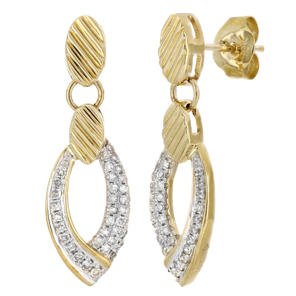 10k Yellow Gold 0.30ctw Diamond Scalloped Dangle Drop Earrings