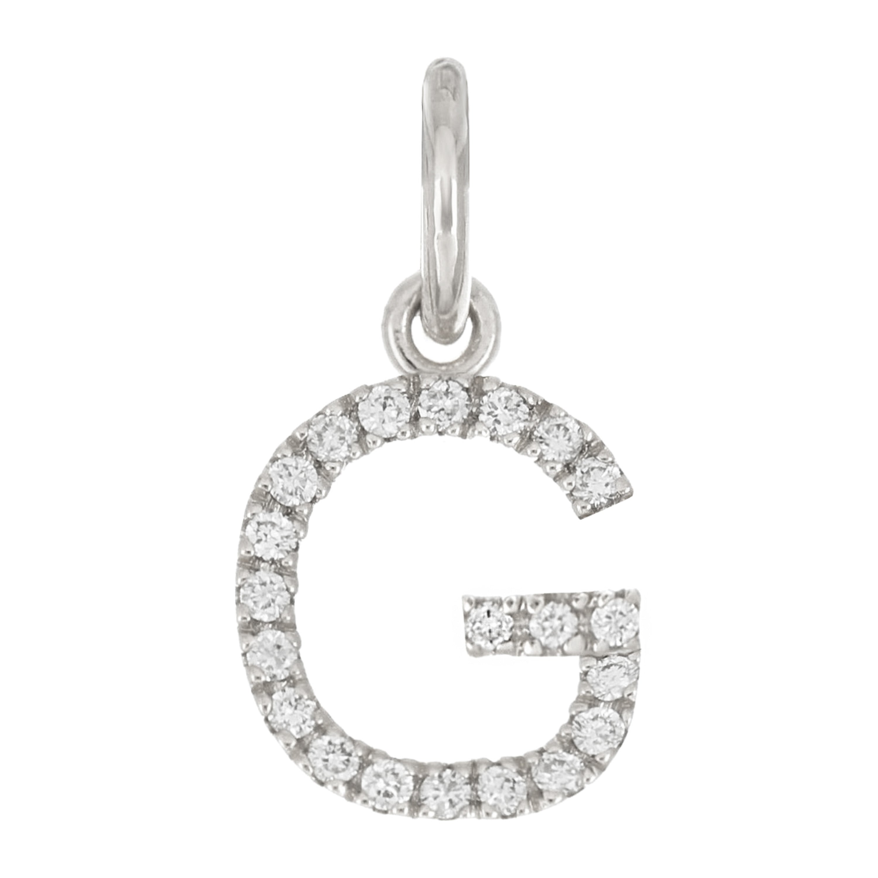 14k White Gold Diamond Initial Letter G Charm Pendant - Letter G,White