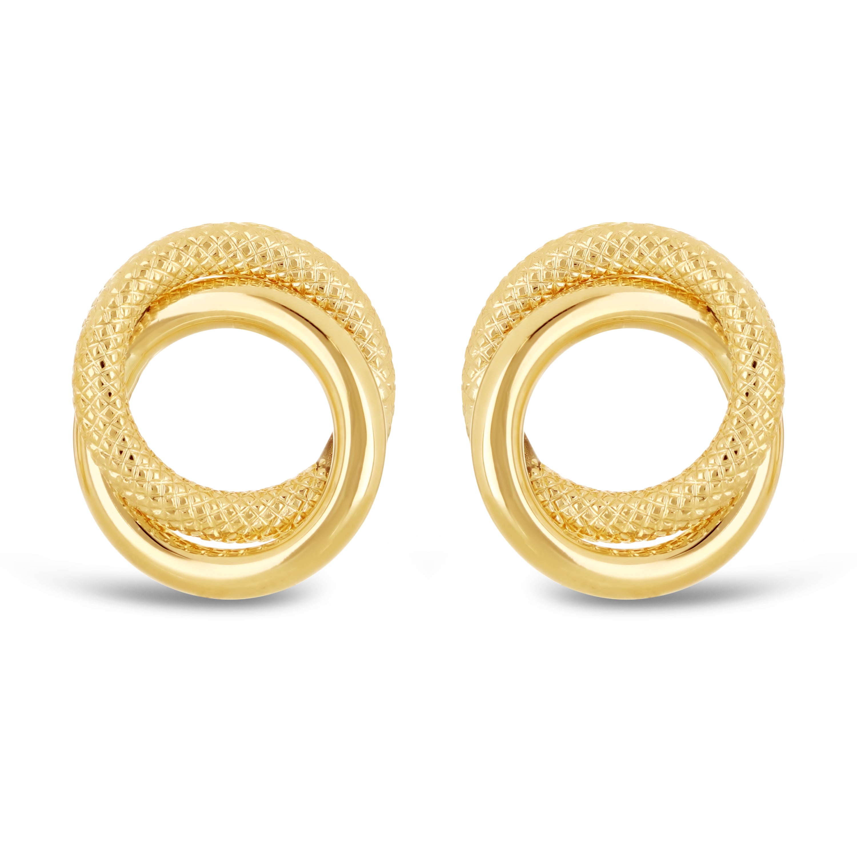 Italian 14k Yellow Gold Shiny Rope Double Eternity Love Knot Stud Earrings 1.2g - Yellow