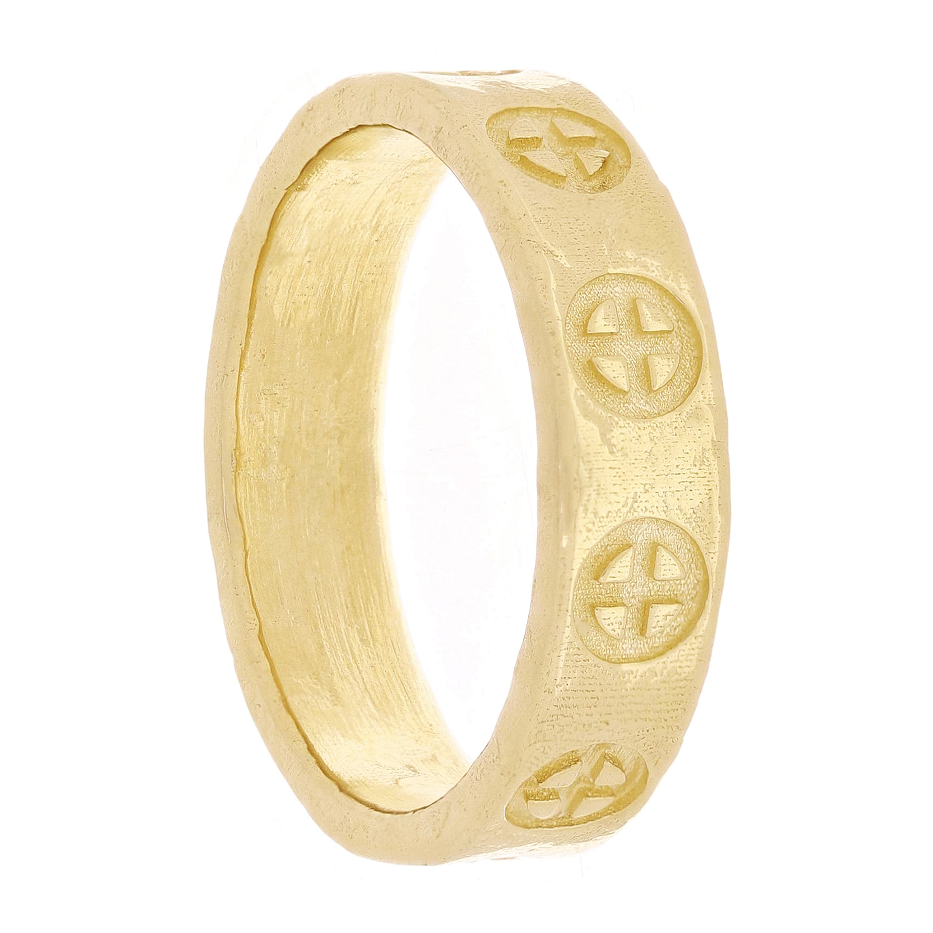 14k Yellow Gold Hammered Sun Cross Ring Size 9 - 5.2mm 6.5 grams
