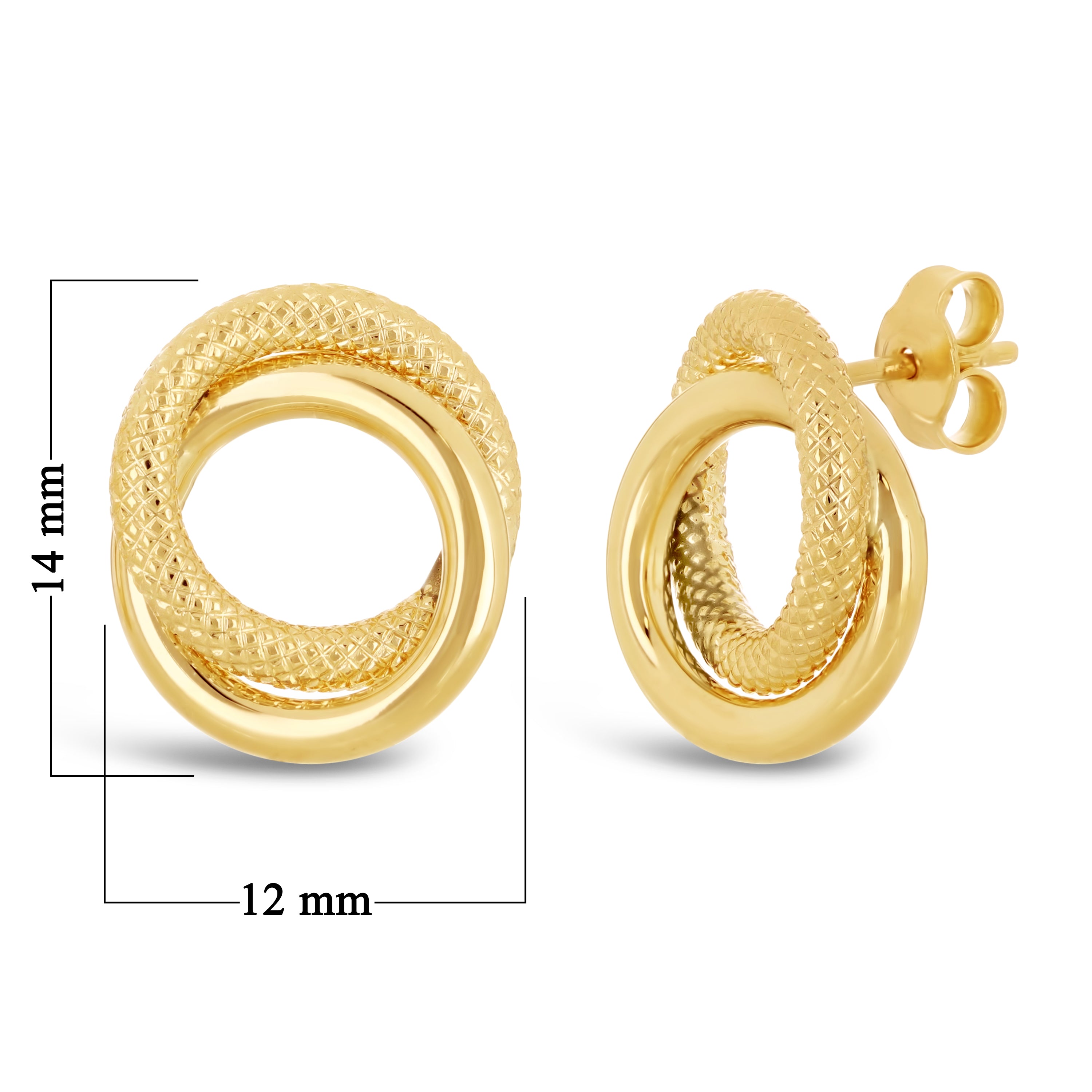 Italian 14k Yellow Gold Shiny Rope Double Eternity Love Knot Stud Earrings 1.2g - Yellow
