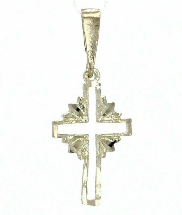 10k Yellow Gold Solid Diamond Cut Open Cross Religious Charm Pendant 0.9 gram