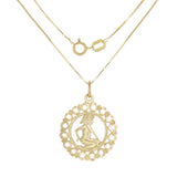14k Yellow Gold Zodiac Sign Gemini Pendant Necklace 18" - Gemini,Yellow