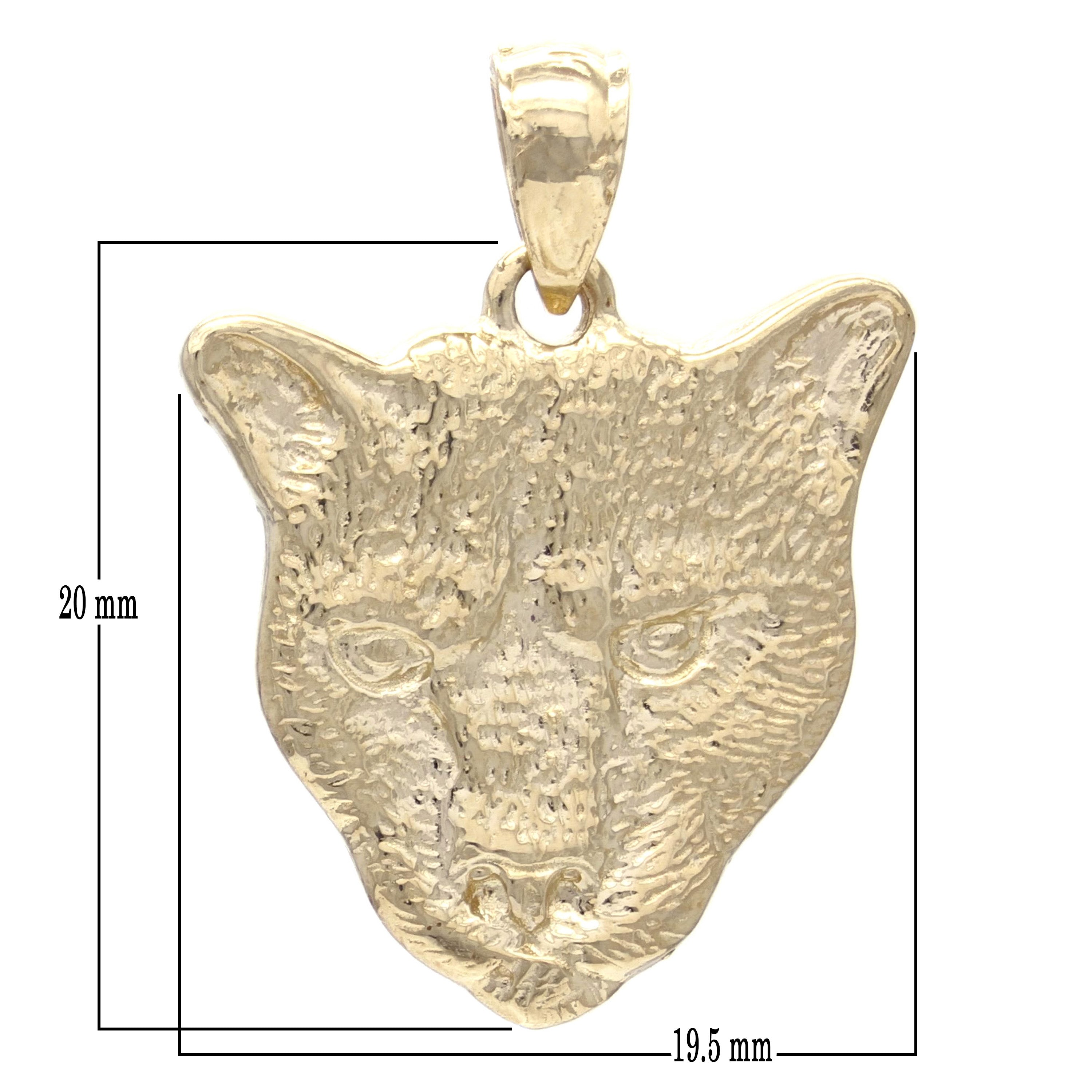 14k Yellow Gold Mountain Lion Cougar Puma Panther Head Charm Pendant 4.4 grams - Yellow