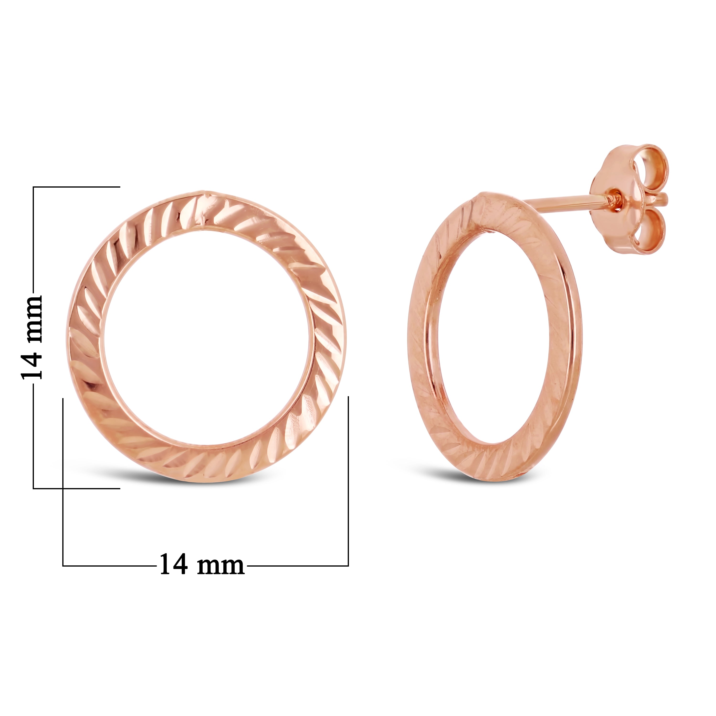 Italian 14k Rose Gold Diamond-Cut Eternity Circle Hoop Drop Stud Earrings - Rose