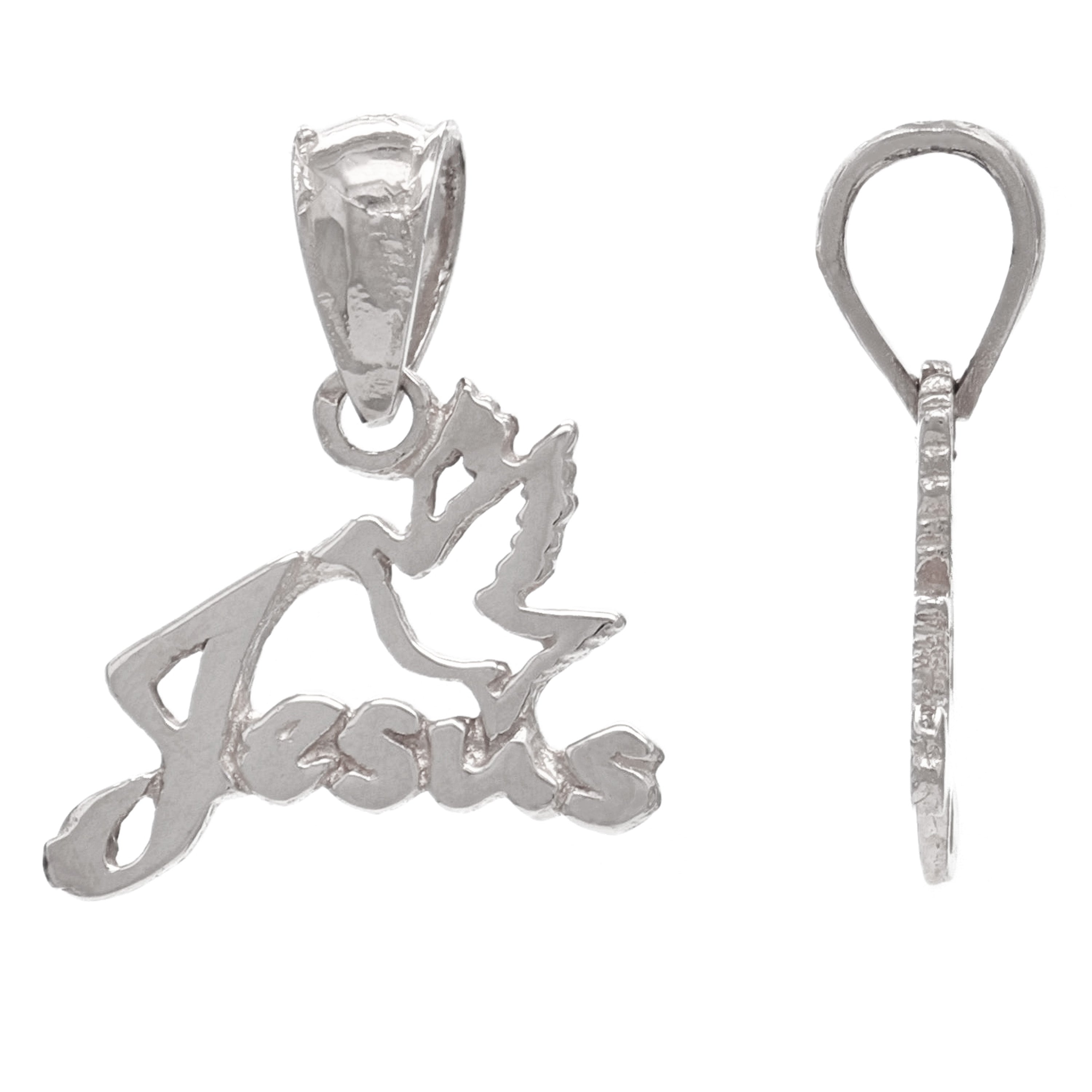 14k White Gold Solid Dove Jesus Religious Charm Pendant 0.9 gram - White