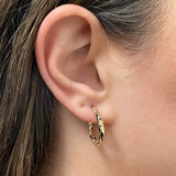 Italian 14k Yellow Gold Faceted 3mm 0.75" Diameter Round Hoop Earrings 1.5 grams