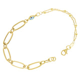 Italian 14k Yellow Gold Ball Beads Paper Clip Link Evil Eye Bracelet 7.5" 2.5 grams