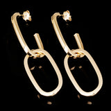 Italian 14kt Yellow Gold Hollow Double Oval Hoop Drop Earrings 1.9" 3 grams