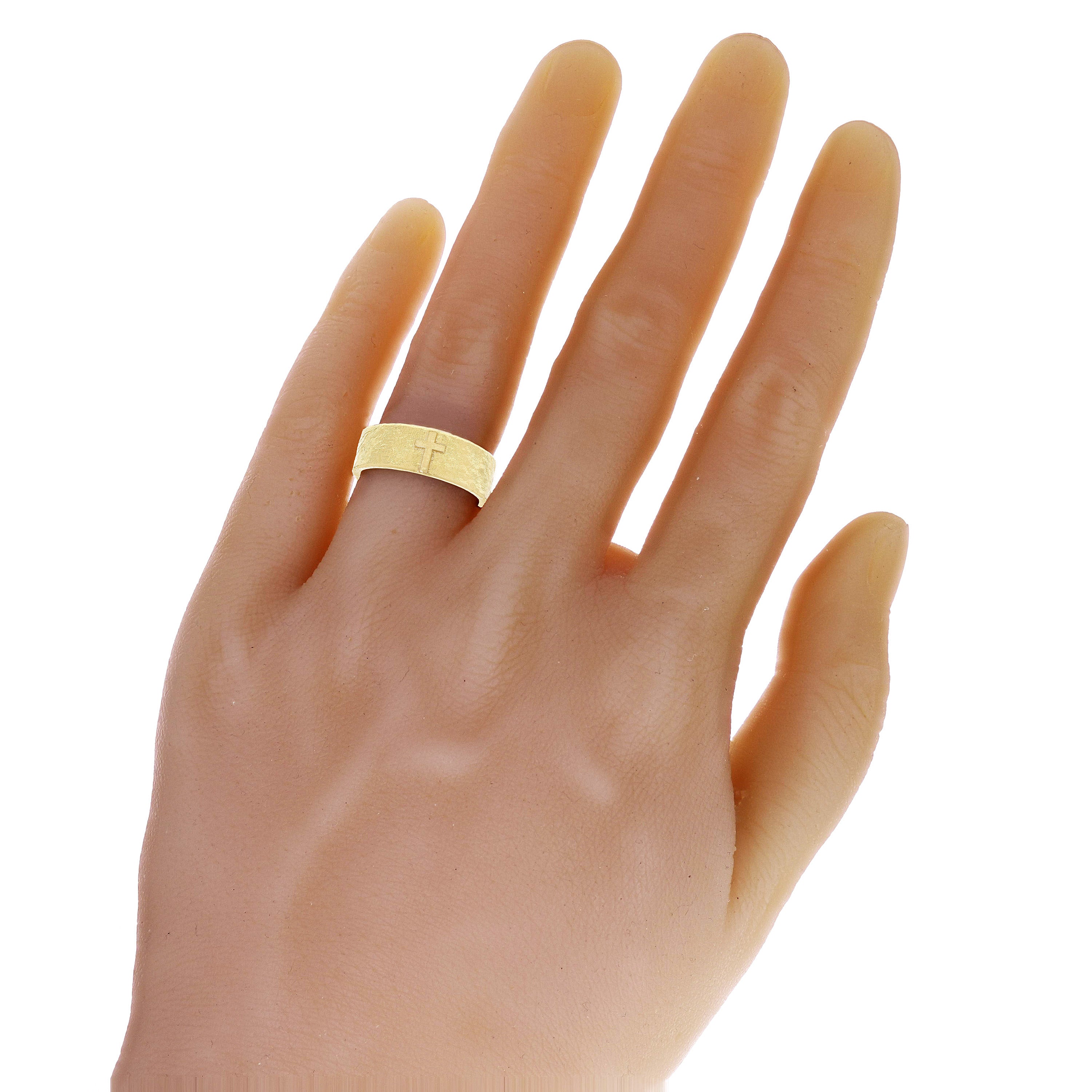 14k Yellow Gold Solid Hammered Cross Ring Band Size 8.5 - 6.8mm 7.4 grams