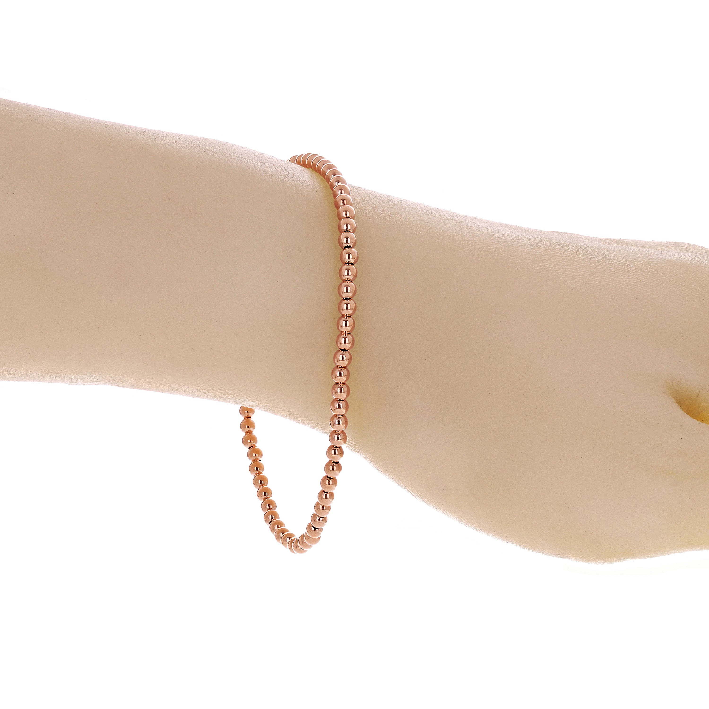 Italian 14k Rose Gold Hollow Ball Bead Bracelet 8" 3mm 3 grams - Rose