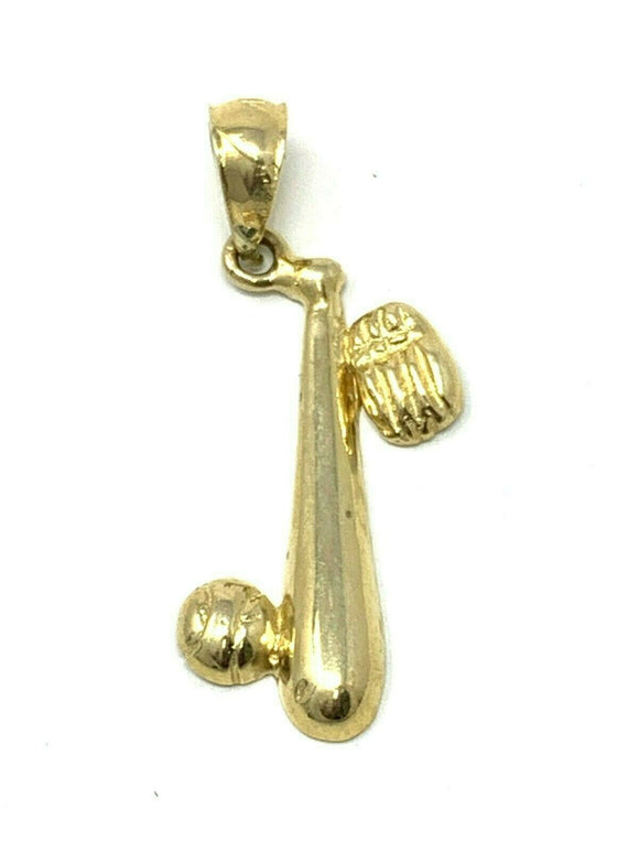 14k Yellow Gold Ball Glove Baseball Bat Charm Pendant 1.2 grams