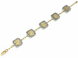 Italian 18k Two Tone Gold Filigree Flower Square Bracelet 7" 14.2mm 9.2 grams
