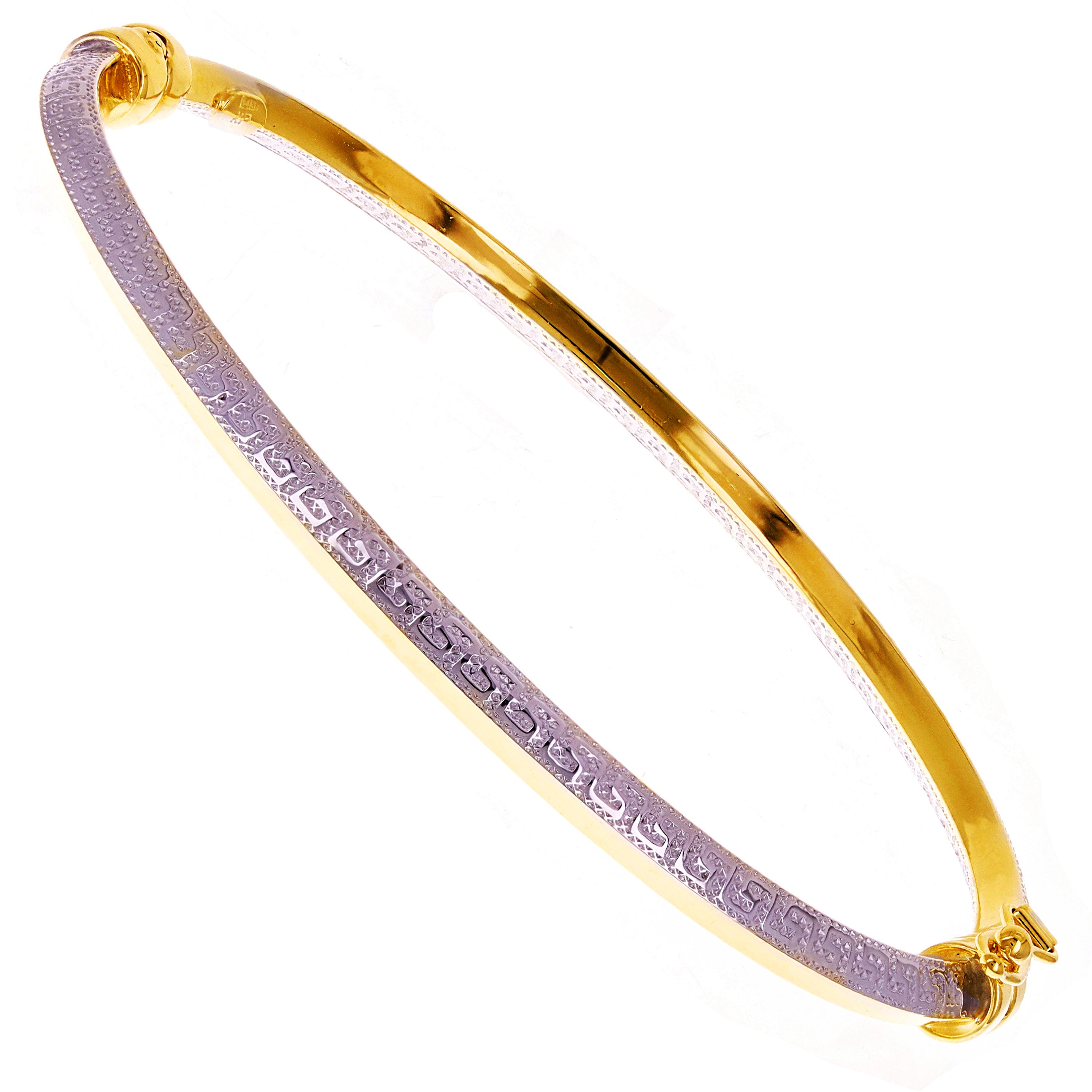 Italian 14k Two-Tone Gold Greek Key Bangle Bracelet 7" 3.6mm 5.2 grams