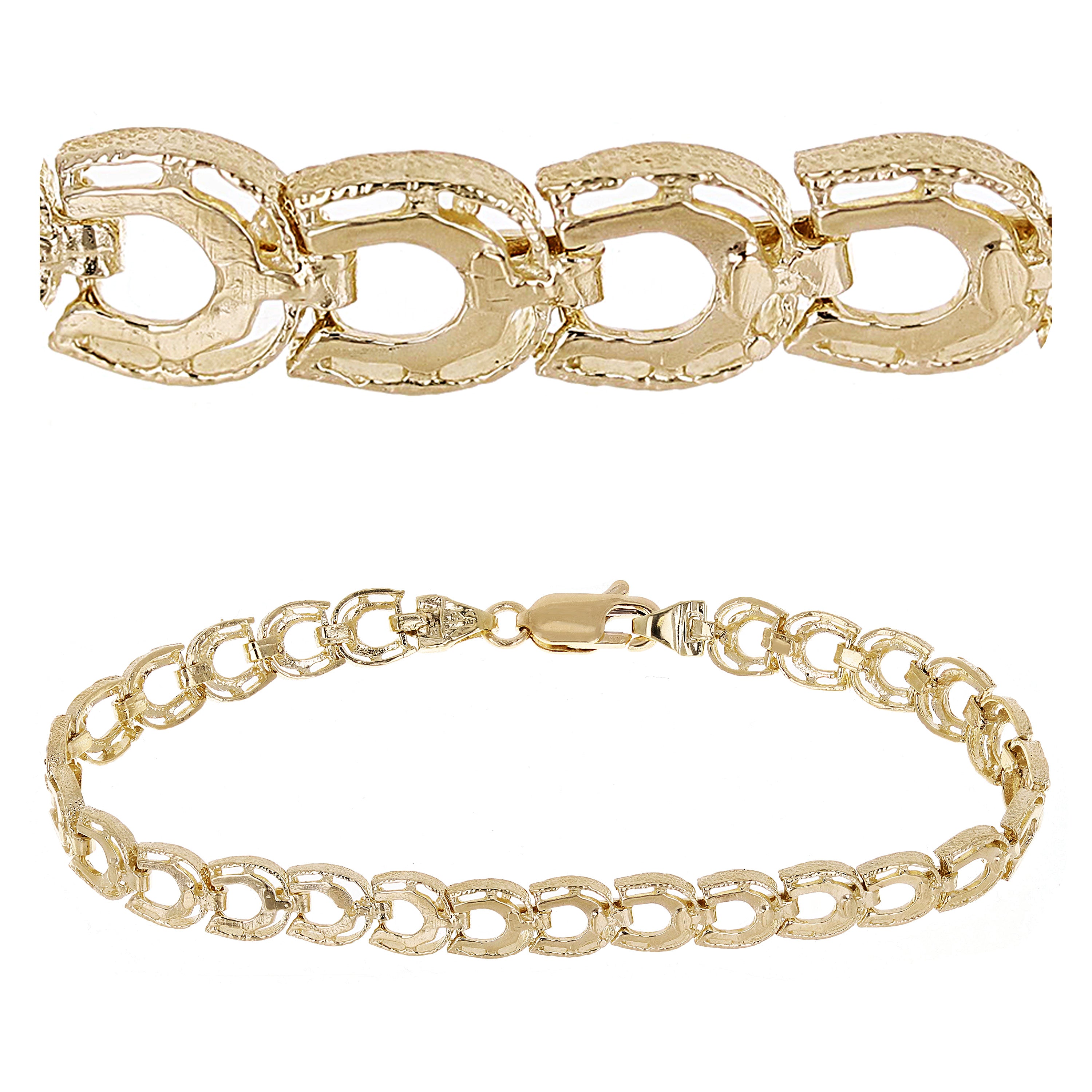 14k Yellow Gold Solid Diamond Cut Horse Shoe Bracelet 7.25" 6.4mm 9 grams - Yellow,7.25"