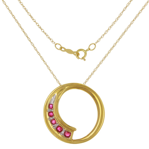 14k Yellow Gold 0.02ctw Ruby & Diamond Circle Pendant Necklace