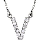 14k White Gold Diamond Initial Letter V Alphabet Rolo Pendant Necklace 18" - Letter V,White