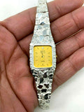 Women's 925 Sterling Silver Nugget Link Geneve Wrist Watch 6.5-7" 24.7 grams