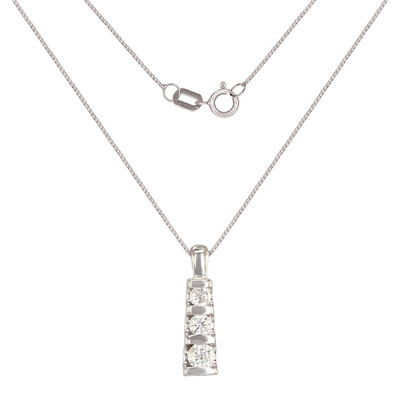 14k White Gold 0.58ctw Diamond Anniversary Three Stone Necklace