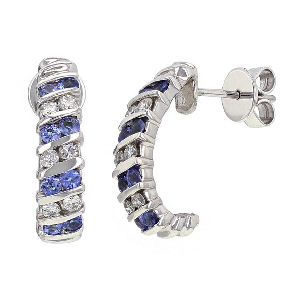 14k White Gold 0.27ctw Tanzanite & Diamond Half-Hoop Curve Earrings