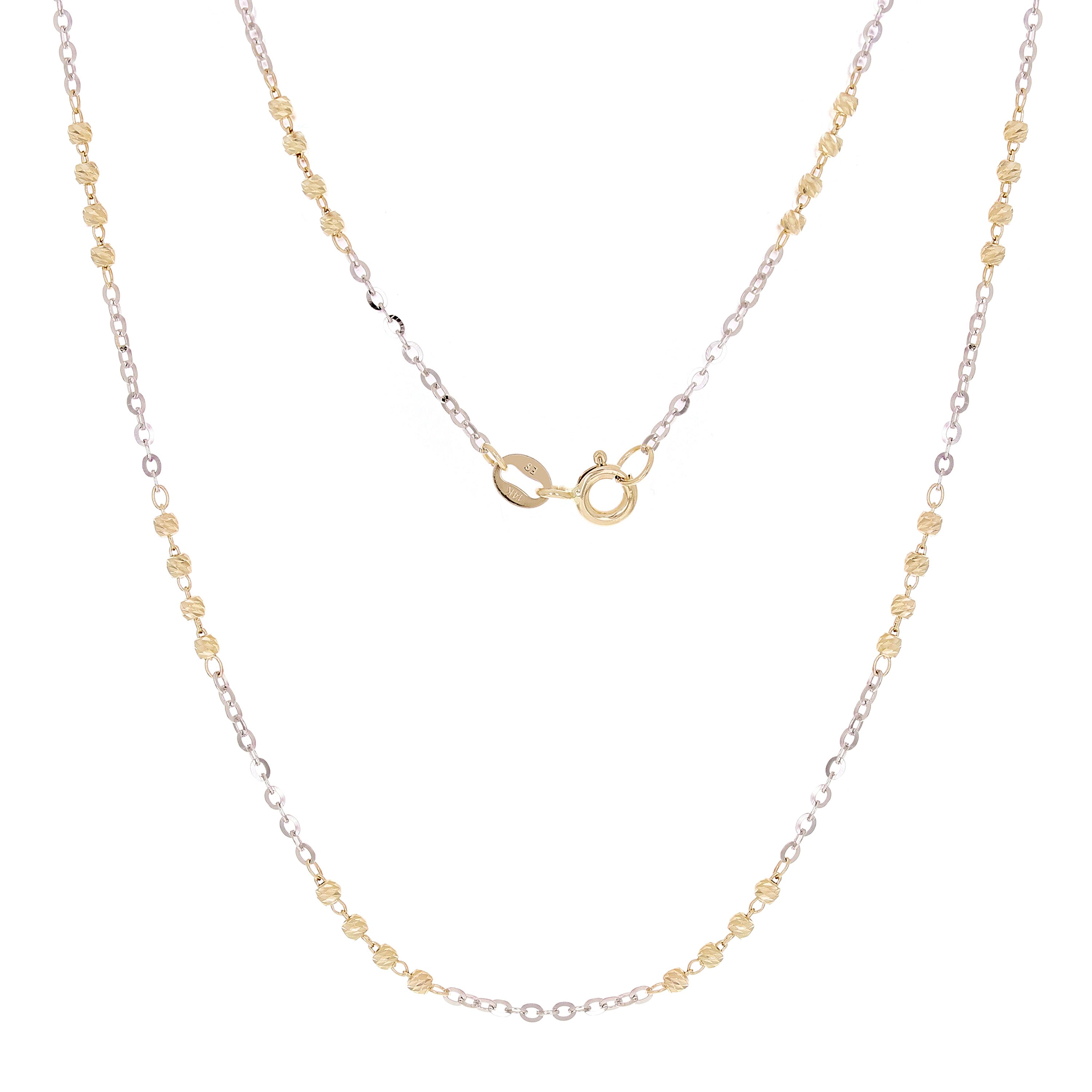 Italian Two Tone Gold Diamond Cut Ball Bead Chain Necklace 16" 2.3 grams