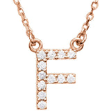 14k Rose Gold Diamond Initial Letter F Alphabet Rolo Pendant Necklace 18" - Letter F,Rose