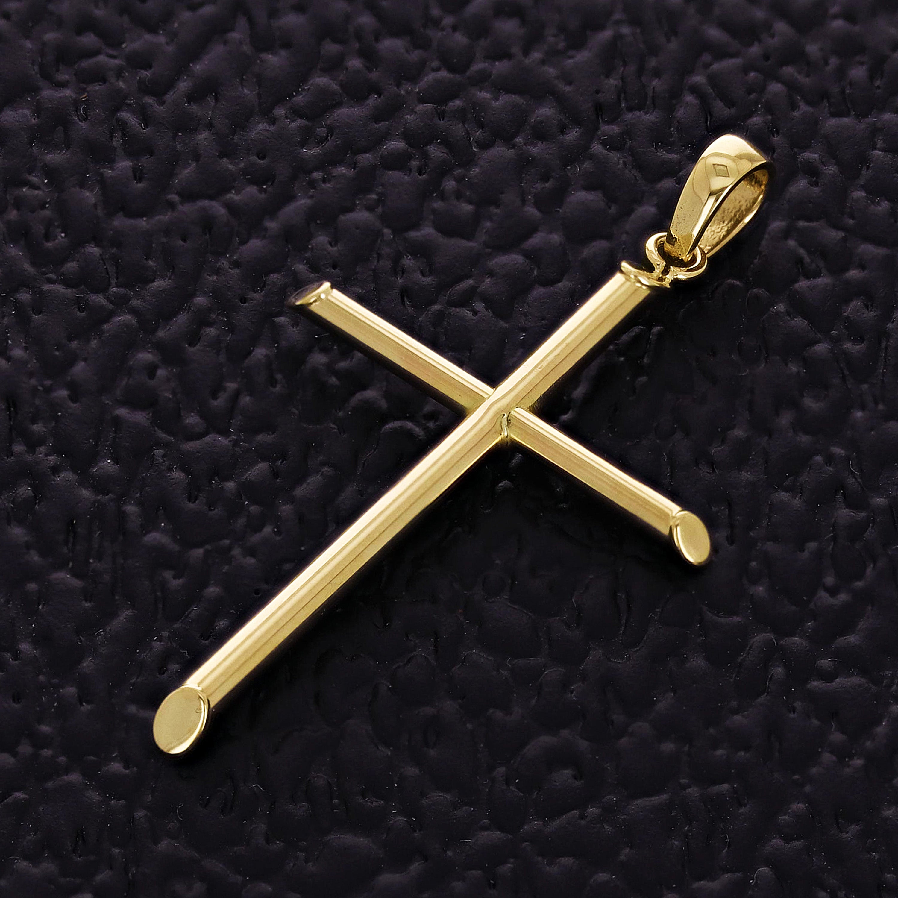 Italian 14k Yellow Gold Hollow High Polish Plain Cross Charm Pendant 1.5" 0.8g
