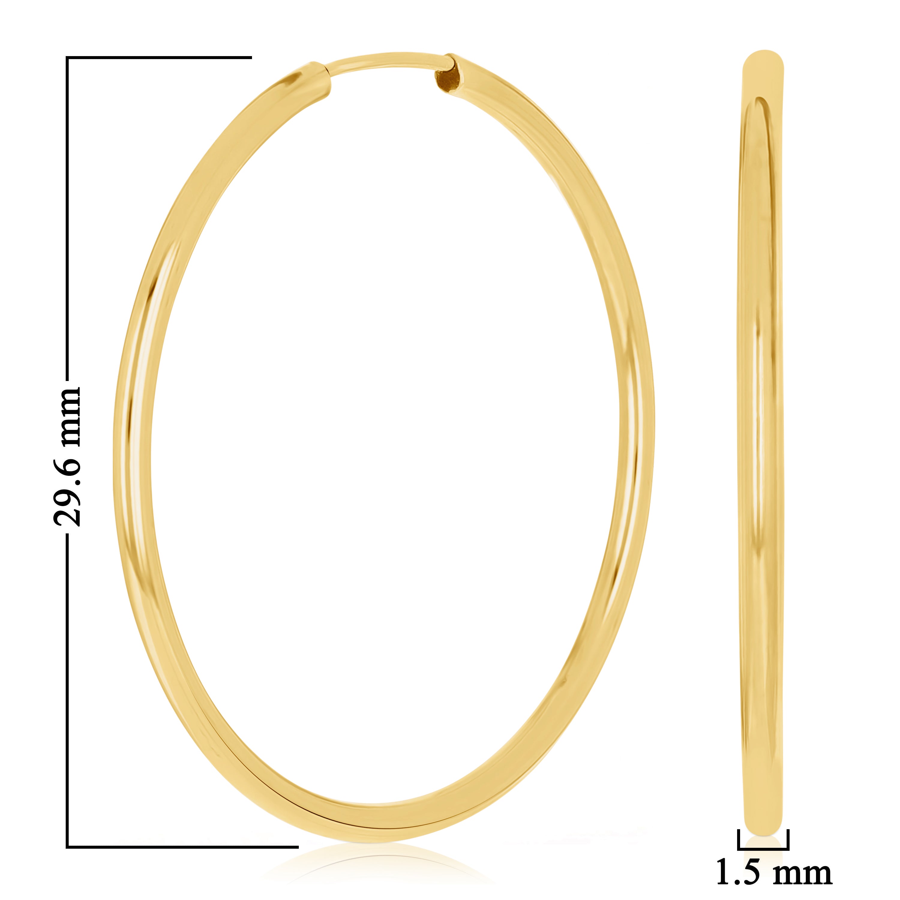 Italian 14k Yellow Gold High Polish Round Endless Hoop Earrings 1.2" 1 gram