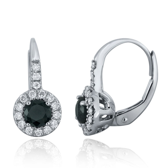 14k White Gold 0.75ctw Black & White Diamond Drop Cluster Earrings