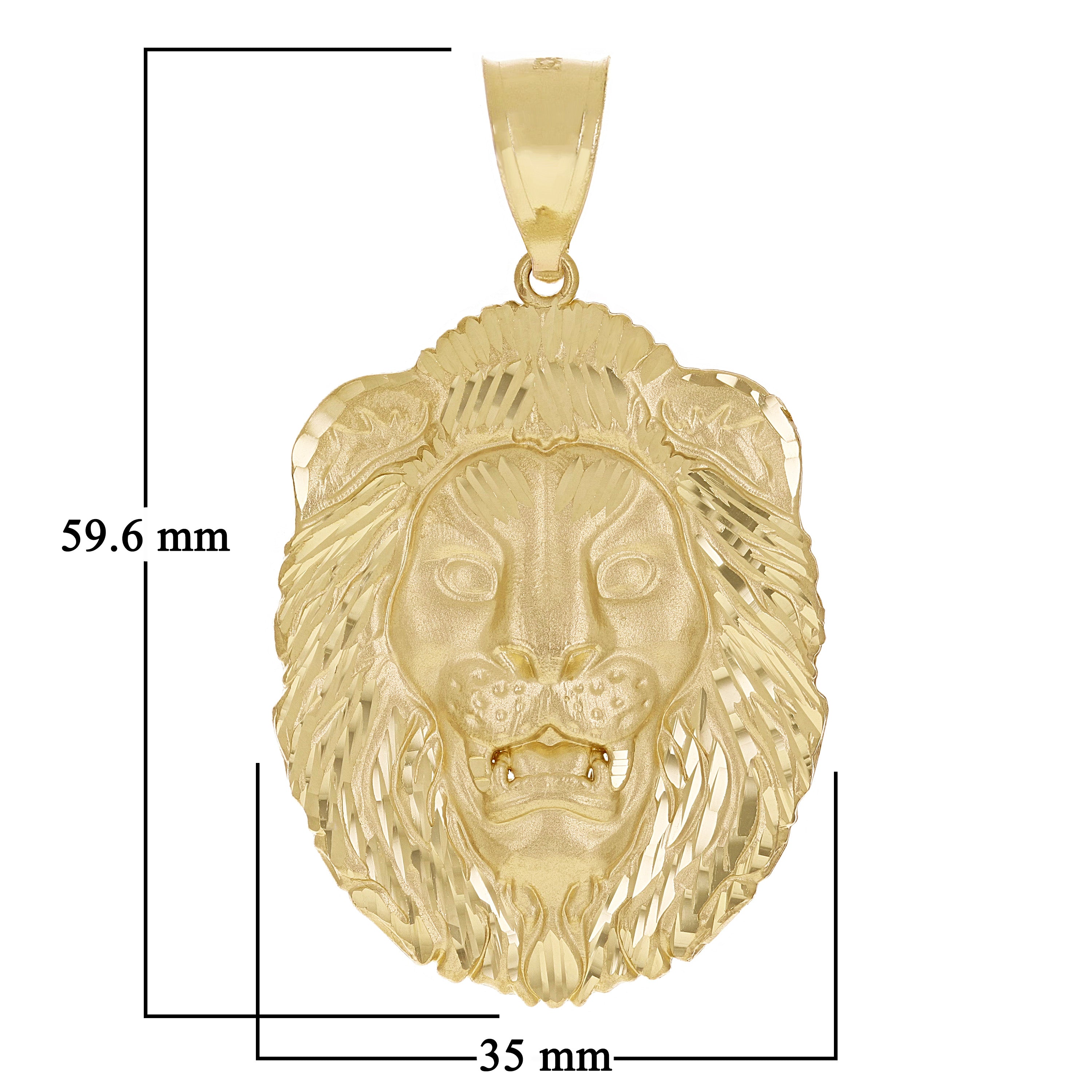 14k Yellow Gold Solid Diamond Cut Roaring Lion Head Face Pendant 2.3" 9.5 grams - Large