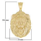 14k Yellow Gold Solid Diamond Cut Roaring Lion Head Face Pendant 2.3" 9.5 grams - Large