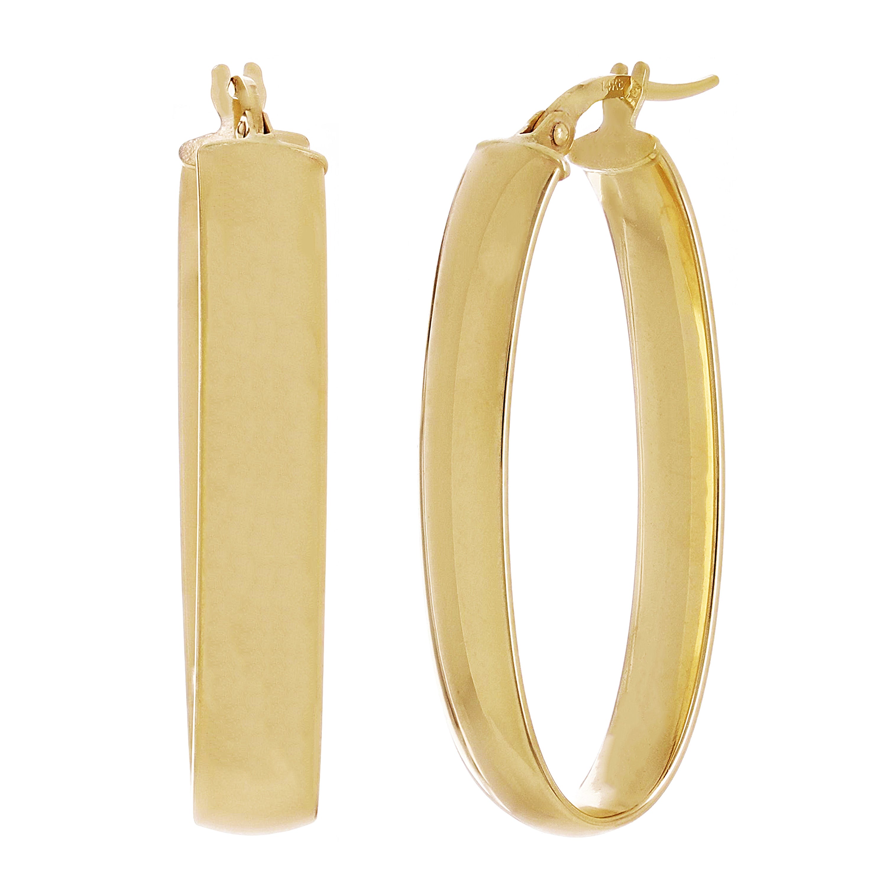 Italian 14kt Yellow Gold Hollow Oval Hoop Drop Earrings 1.4" 5.9mm 2.8 grams