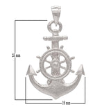 14k Yellow, White or Rose Gold Anchor and Ship Wheel Nautical Textured Pendant