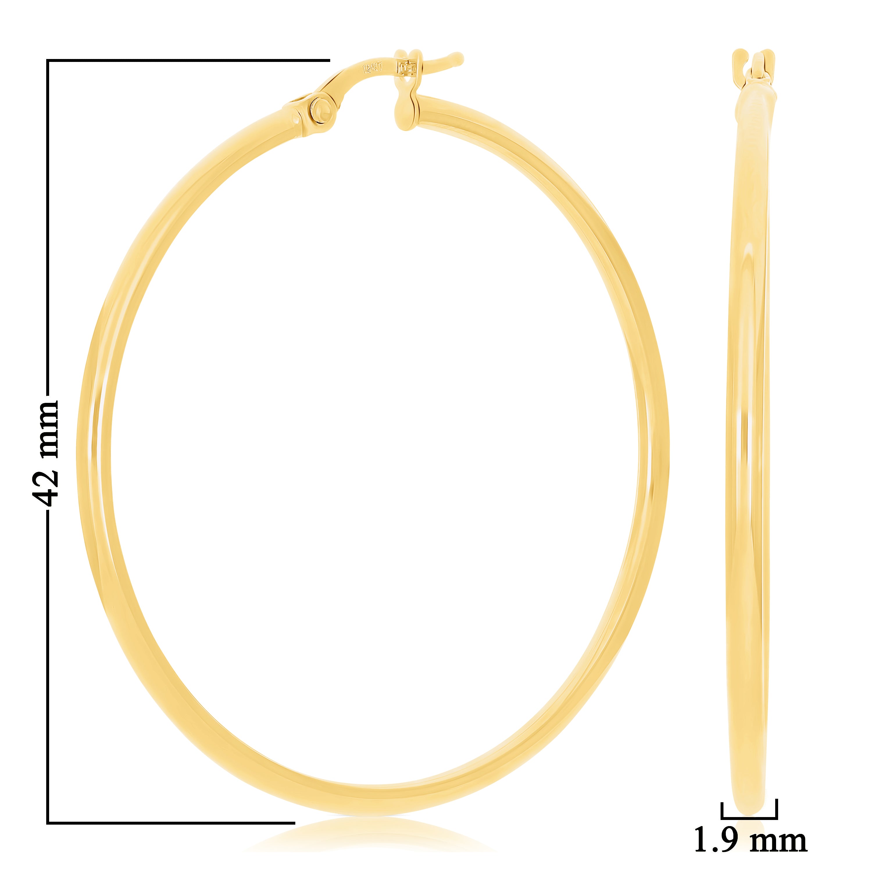 Italian 14k Yellow Gold High Polish 2mm 1.5" Diameter Round Hoop Earrings 2.5g