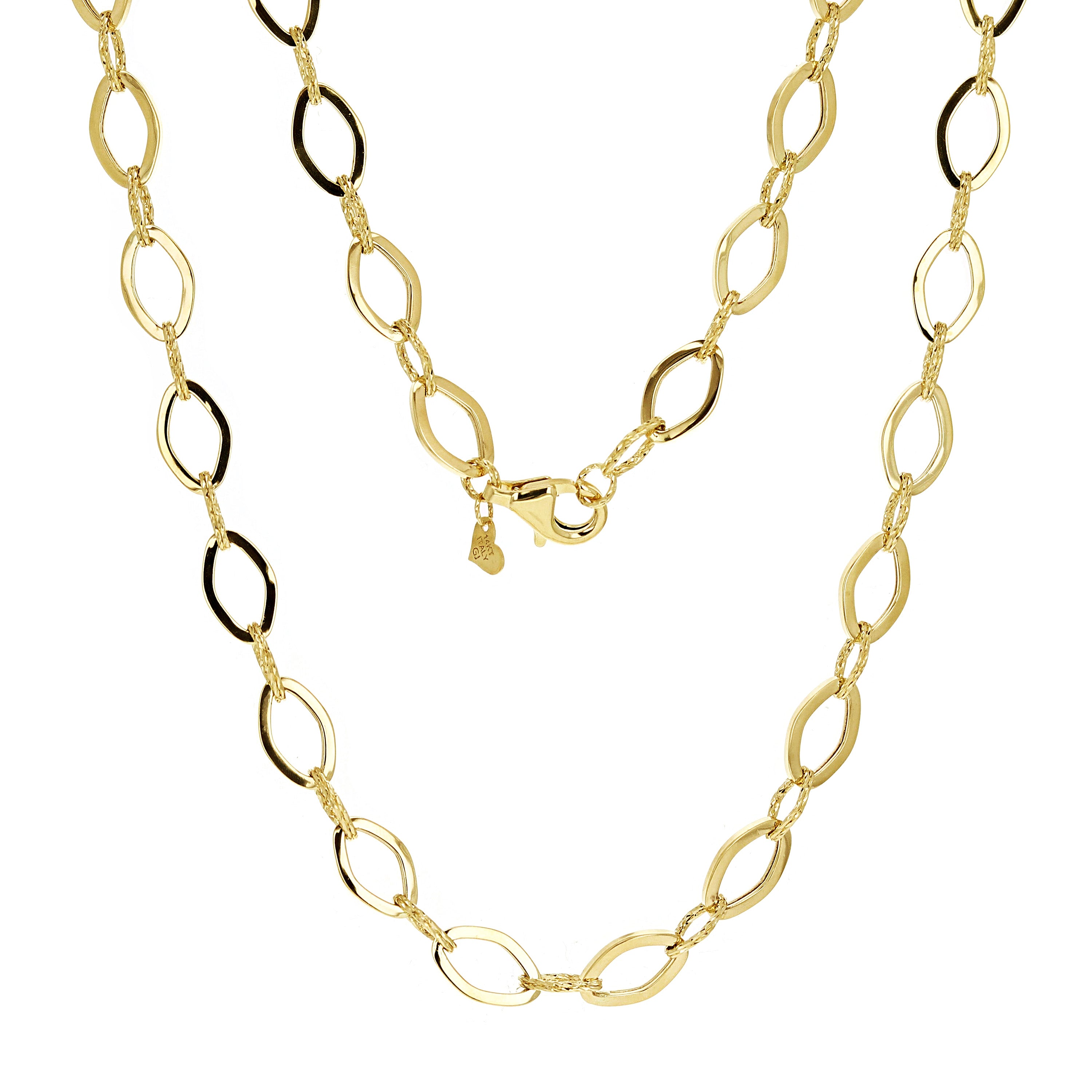 Italian 14k Yellow Gold Diamond Shape Link Chain Necklace 18" 7.7mm 10.7 grams - 18" 10.7 grams