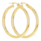 Italian 14k Yellow Gold Hollow High Polished Round Hoop Earrings 1.5" 4mm 3.8g