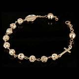 Italian 14k Yellow Gold Diamond-Cut Beaded Rosary Bracelet 7.5" 6mm 6.7 grams